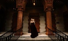 A couple at the top of the Flagler College steps