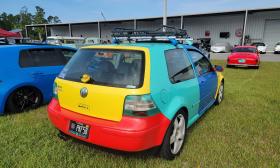 A colorful VW GTI show car on display at Volksfest 2023