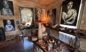 The upstairs section of African artwork and handmade items