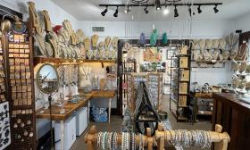 The center of the shop with assorted locally-made jewelry