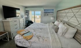 This room at Ocean Sands has a king-size bed and a view of the beach