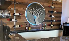 Wine displayed on the bar wall