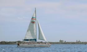 The sailing catamaran, Fury, under sail in St. Augustine 