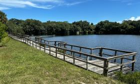 A boardwalk overlooking the lake