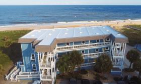 An aerial view of a seaside hotel on the beach at Vilano