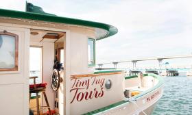 The Tiny Tug boat as seen tied to the dock in Vilano