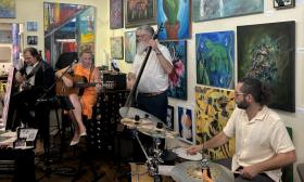 Live music being played at an art gallery