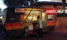 The exterior of the barbecue food truck