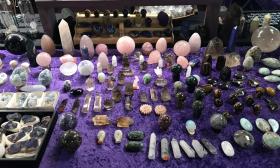 A display of various crystals at the fair