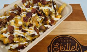 Skillet fries with various toppings