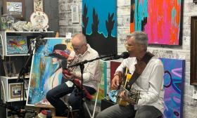 Russ and Gorder, a local musician duo performing at Art Box Gallery