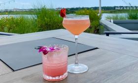 Fruity cocktails topped with garnishes