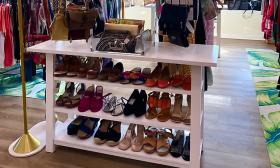 Shoes on display inside the consignment shop