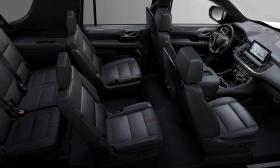 The black leather interior of a vehicle