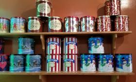 The assorted tin cans on shelves