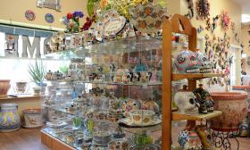 Dishware on display inside the store