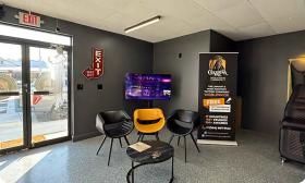 Chairs fill the lobby space