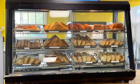 A display of pastries and other snacks