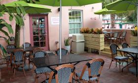 Outdoor patio seating at the café