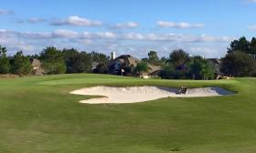 A bunker before a green at a golf course near St. Augustine