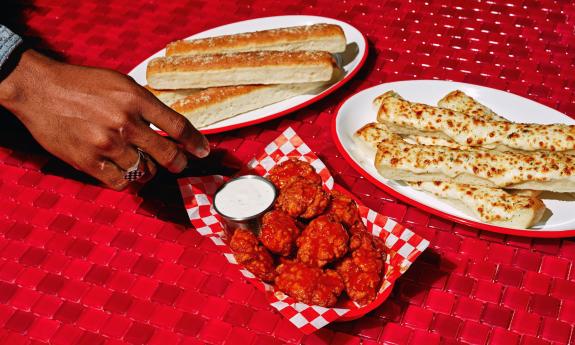 Breadsticks, cheese sticks, and wings