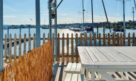 Covered seating along the waterfront