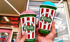 Italian ice cups being held up