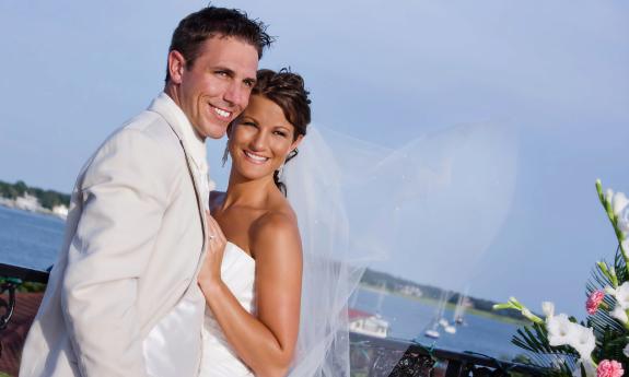 A bridal couple on the deck of the White Room