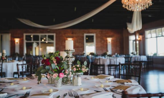 The Grand Ballroom of the White Room, arranged with circular tables for a wedding reception