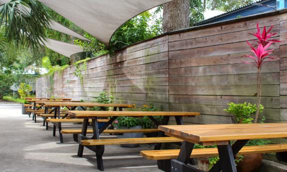 Picnic tables available for outdoor dining