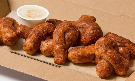 Cinnamon bread twists with sweet, icing dip