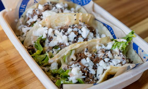 A tray of tacos served at Treylor Park