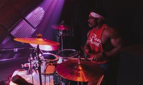 Drummer Elon Hiers plays with Cowford Town Band in St. Augustine, FL.