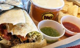 A custom buritto with queso and salas from Moe's in St. Augustine.