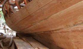 This replica of a 16th-century Spanish workboat called a chalupa has been completely handcrafted by volunteers.