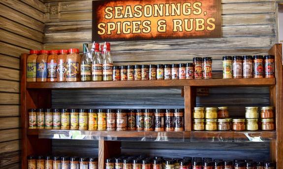 Shelves of sauces at Pepper Palace in St. Augustine, Fl 