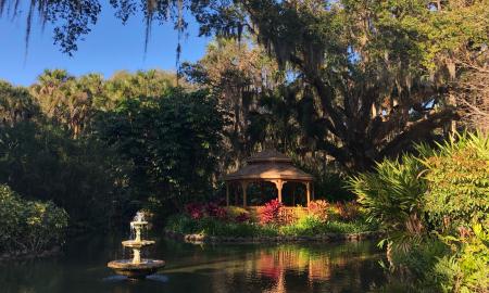 The gazebo and fountain as seen at the Washington Oaks Garden