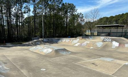 A large concrete pool for skaters to use