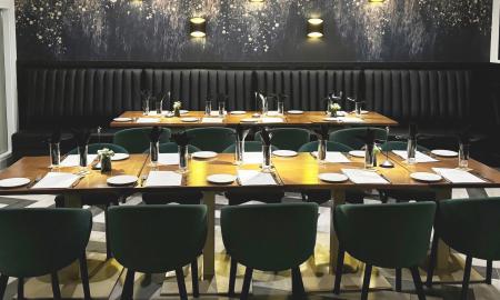 Tables and chairs set up at the restaurant