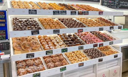 The display of assorted donuts