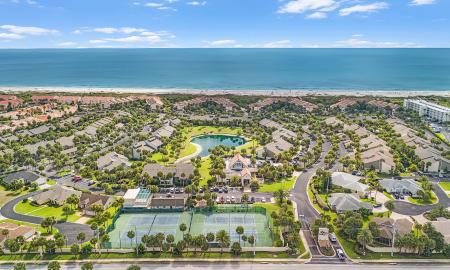 This aerial view of Ocean Gallery Resort shows it from A1A to the Atlantic Ocean