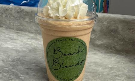 A protein shake served at Beach Blends