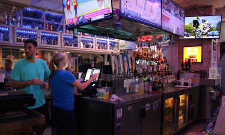 The indoor bar at the restaurant
