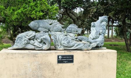 The sculpture, "Sport Fishing in Florida" by Thomas Glover White in Lakeside Park, St. Augustine.