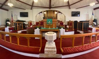 the altar and baptismal font at St. Paul AME Church in St. Augustine, Florida