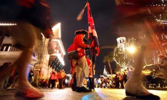 A man dressed as a British soldier at a festival in historic downtown St. Augustine