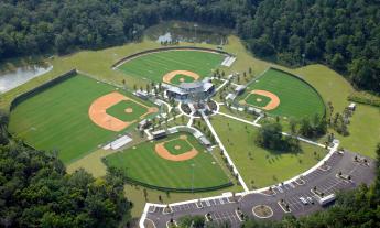 An overview of the baseball fields at Rivertown Park