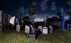 A Halloween graveyard with fun names ghosts