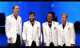 The On Point a Cappella Quartet, singing a medly of Love Songs on stage in 2017