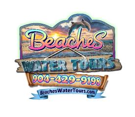 The colorful logo of the Beaches Water Tours looks like an old wooden sign